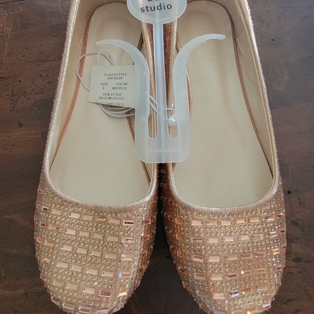 DB Studio Rose Gold Rhinestone flat shoes size 8